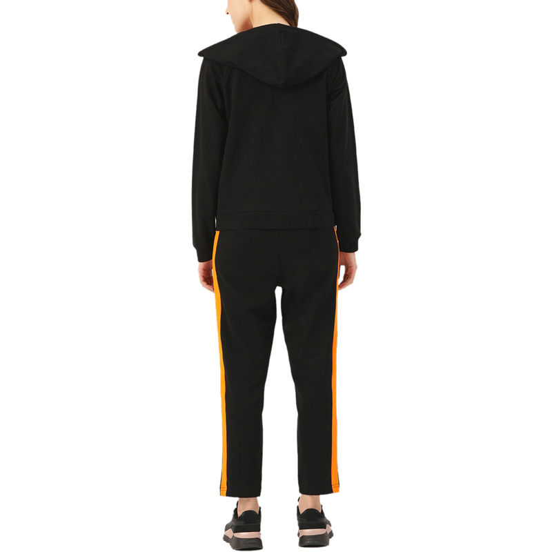 Solid Bl;ack Orange Stripes Hooded Tracksuits